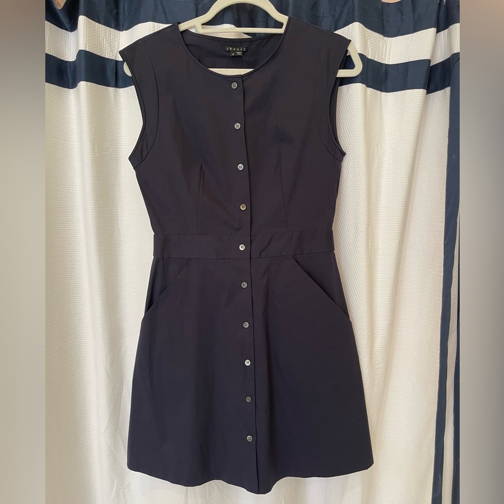 Theory Blue Sleeveless Sheath Midi Dress